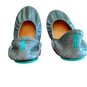 Tieks Slate Grey/Teal Croc Ballet Flats, Size 12, Authentic, Excellent Condition